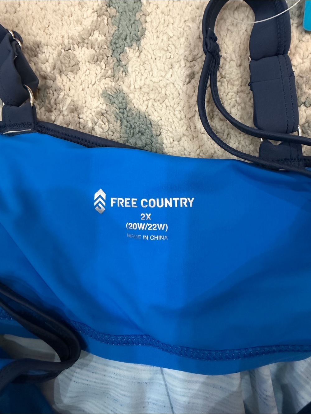 Free Country Blue Tankini Swim Top NWT Plus Size 2X Adjustable Straps - Picture 3 of 5